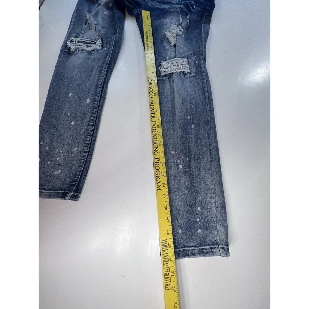 Waimea Jeans Mens Size 36x40 Blue‎ Skinny Fit Washed Denim Distressed Spotted